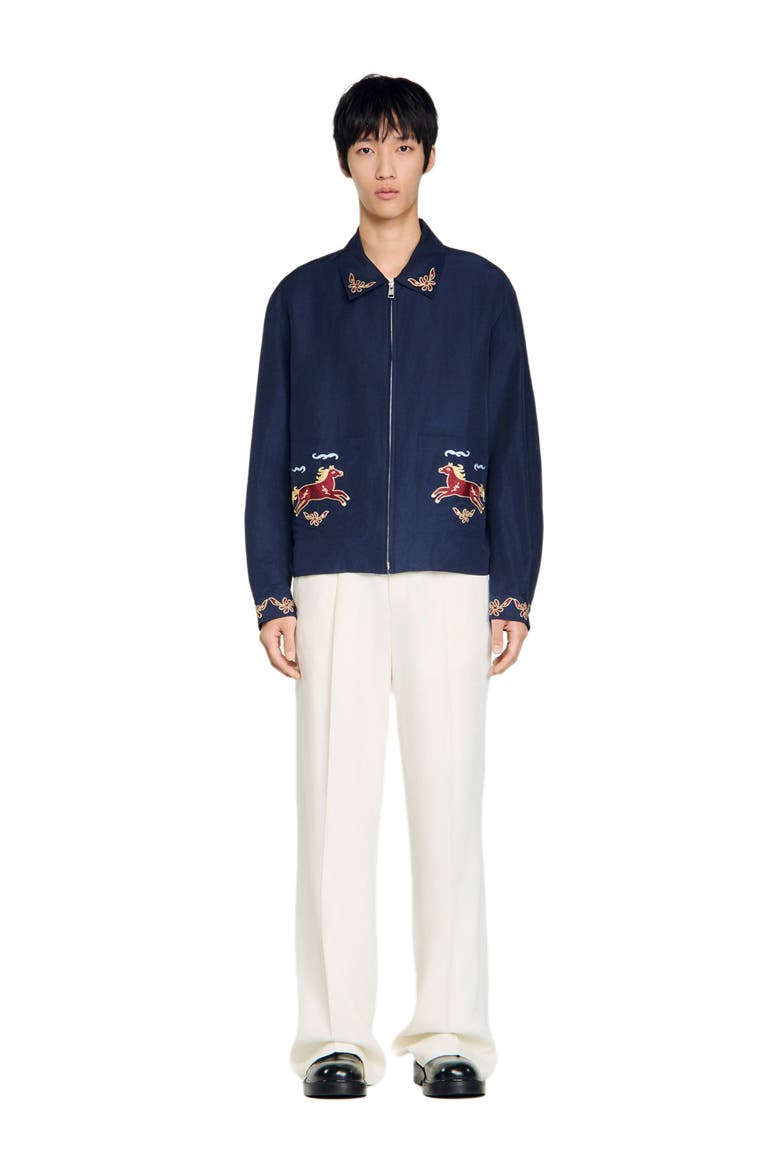 Embroidered wing collar jacket, Alternate, color, Navy blue