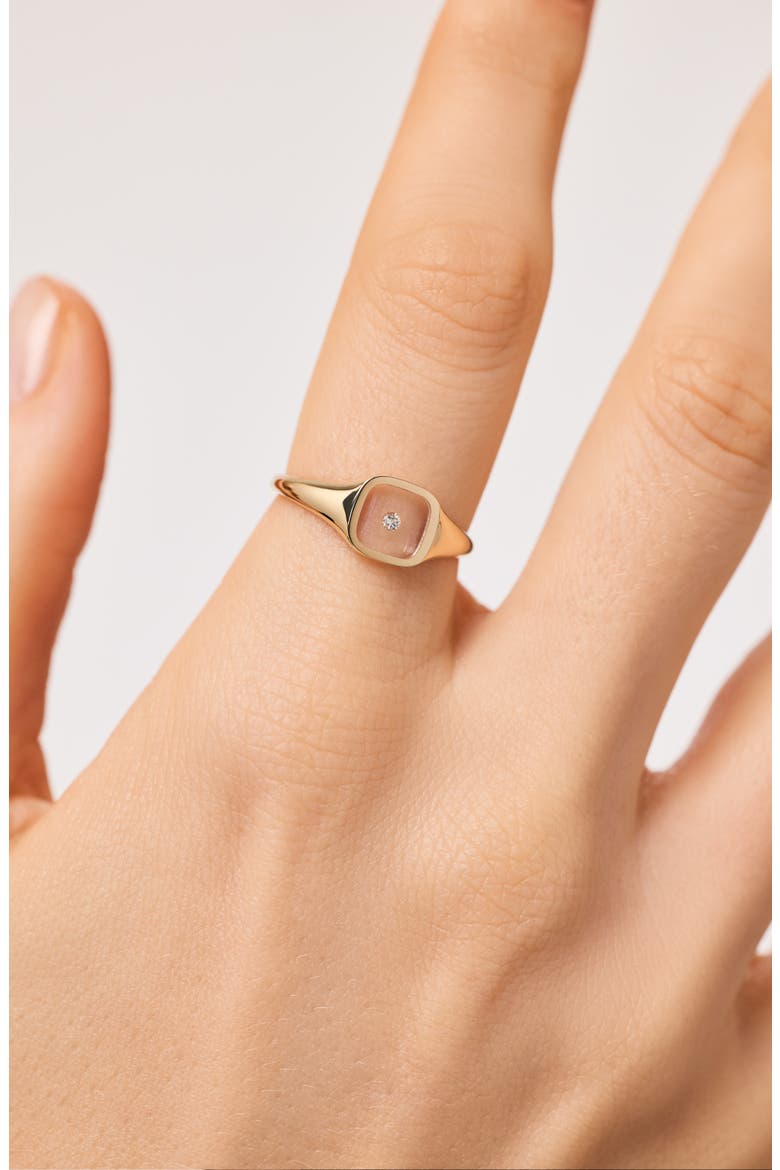 Solid Yellow Gold - Floating Diamond Signet Ring, Alternate, color, Gold