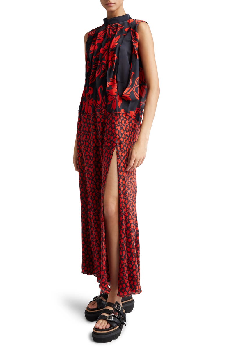 Sacai Floral Print Pleated Maxi Dress, Alternate, color, 