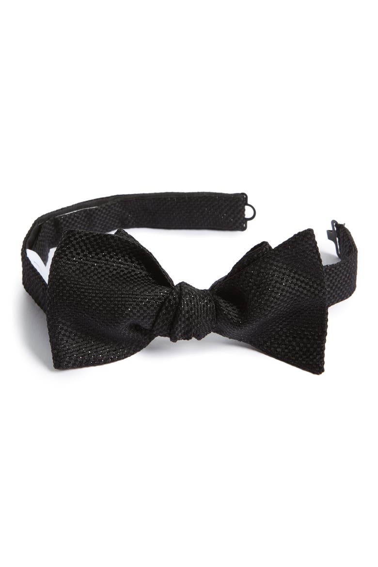 Solid Silk Blend Bow Tie, Alternate, color, BLACK