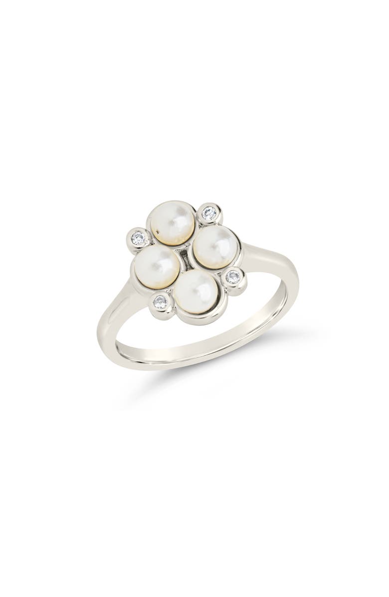 Sterling Forever Cosetta Imitation Pearl & CZ Ring, Alternate, color, Silver