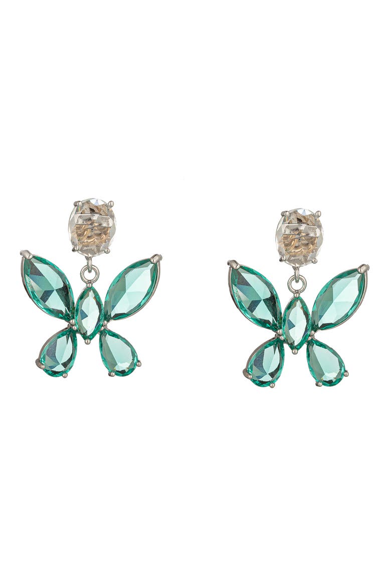 Nora CZ Butterfly Drop Earrings, Main, color, GREEN
