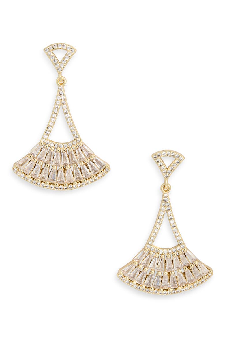 Cubic Zirconia Fan Drop Earrings, Main, color, CLEAR- GOLD