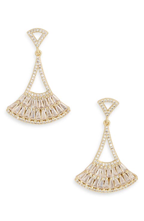Cubic Zirconia Fan Drop Earrings