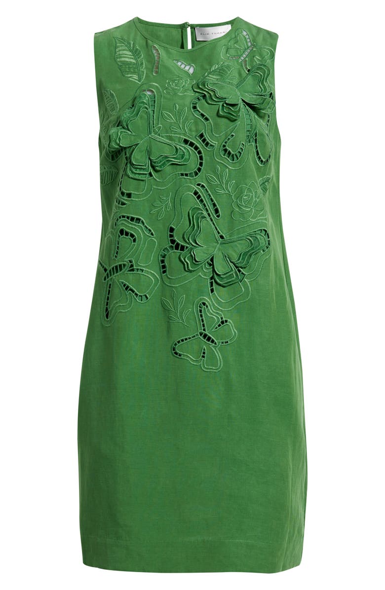 Elie Tahari The Isabella Embroidered Sleeveless Dress, Main, color, Paradise Green