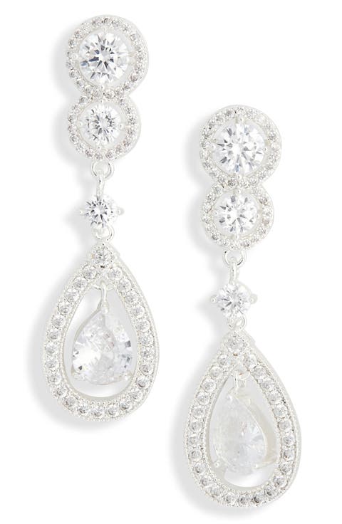 Cubic Zirconia Halo Teardrop Earrings
