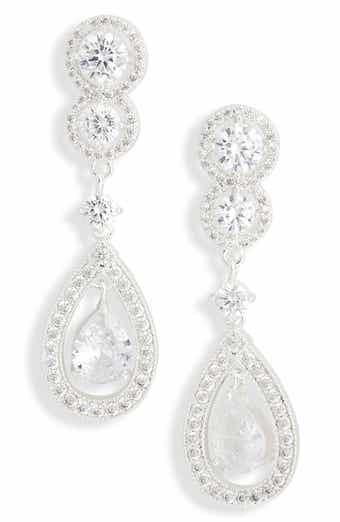 Cubic Zirconia Halo Teardrop Earrings