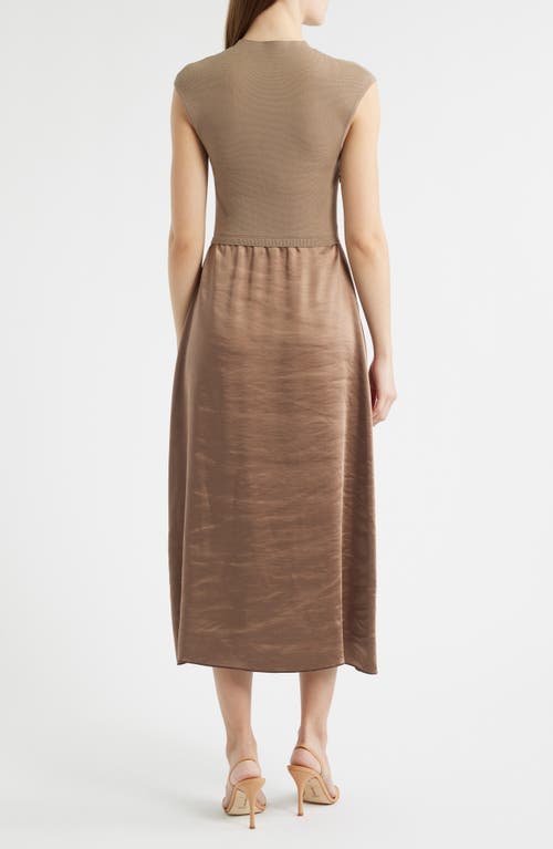 Hugo Boss Boss Ferdolini Mixed Media Midi Dress In Brown