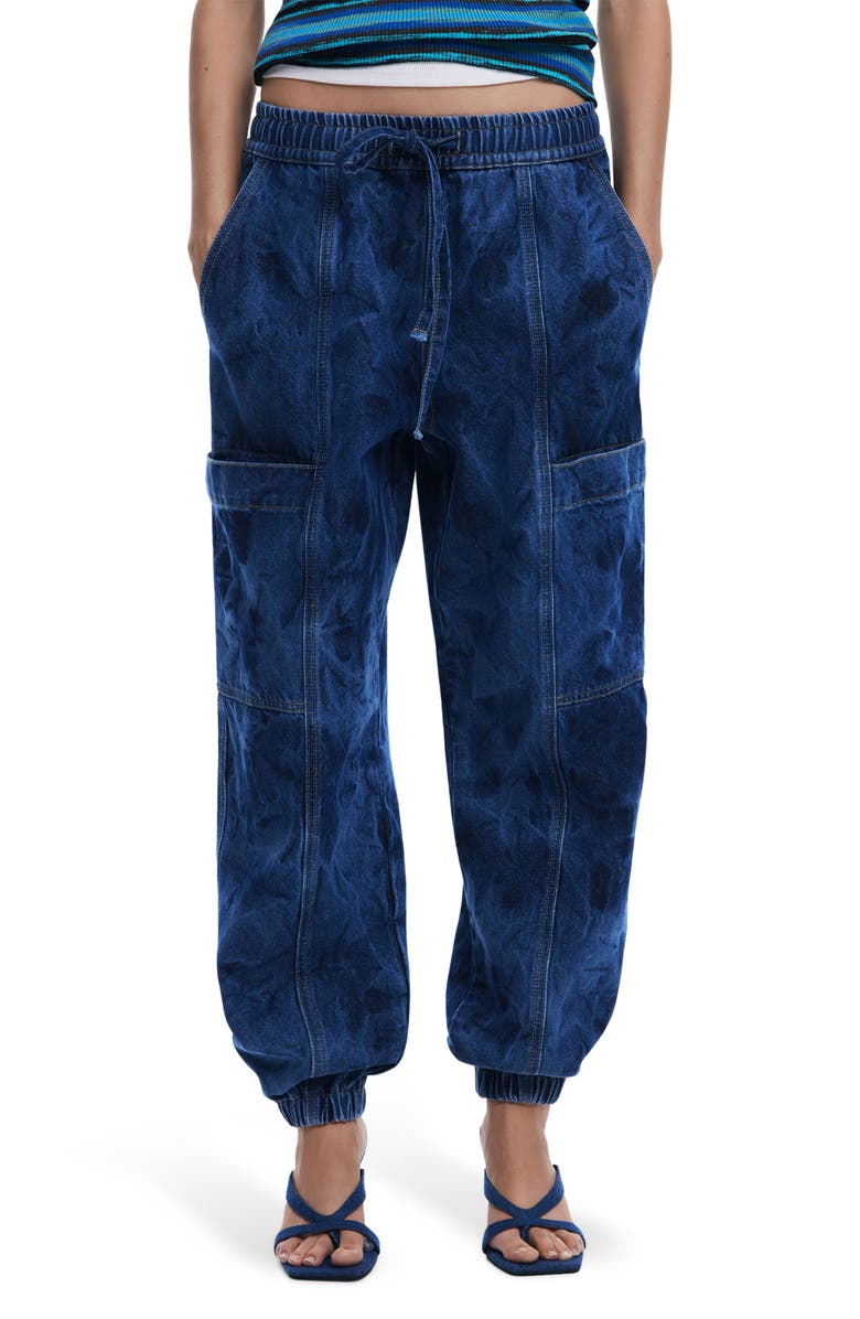 Desigual Denim Cargo Joggers, Main, color, Dark Blue