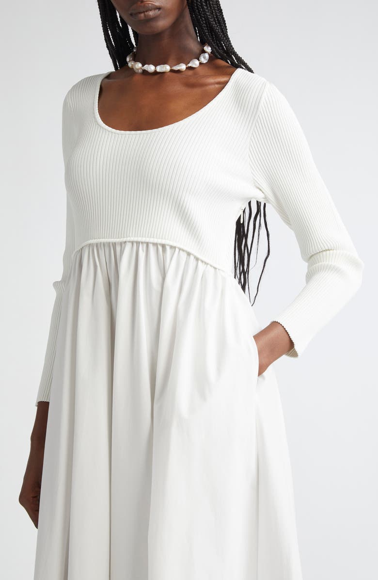 Zimmermann Scoop Neck Long Sleeve Jersey & Poplin Midi Dress, Alternate, color,