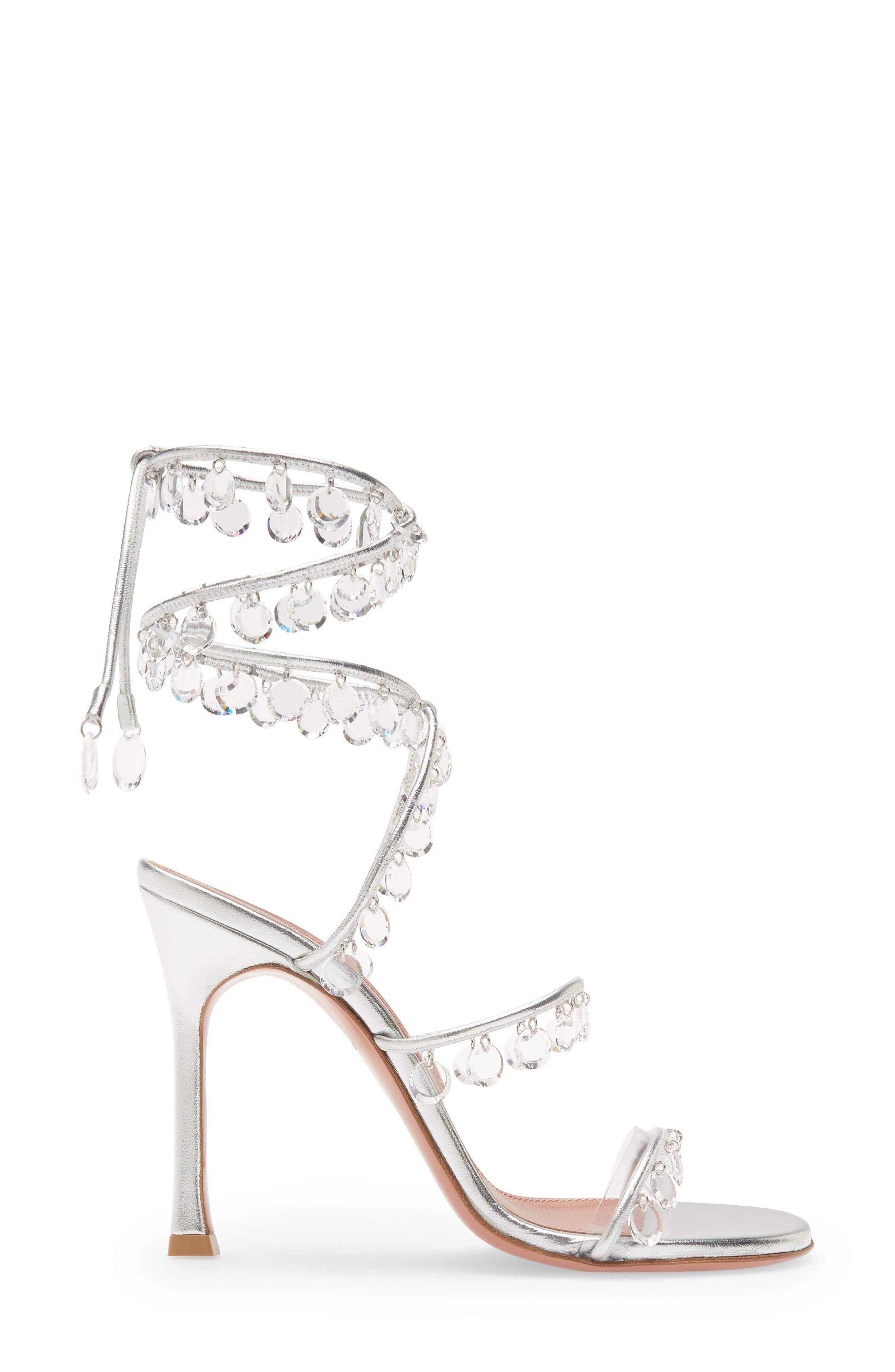 Amina Muaddi Tina Crystal Charm Lace-Up Sandal, Alternate, color, 