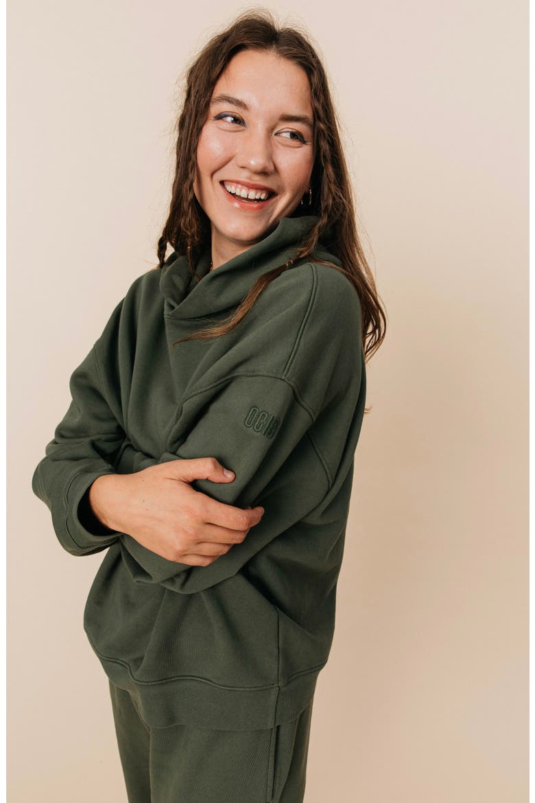 Women's Organic Cotton Teddy Oversized Hoodie, Alternate, color, Spruce