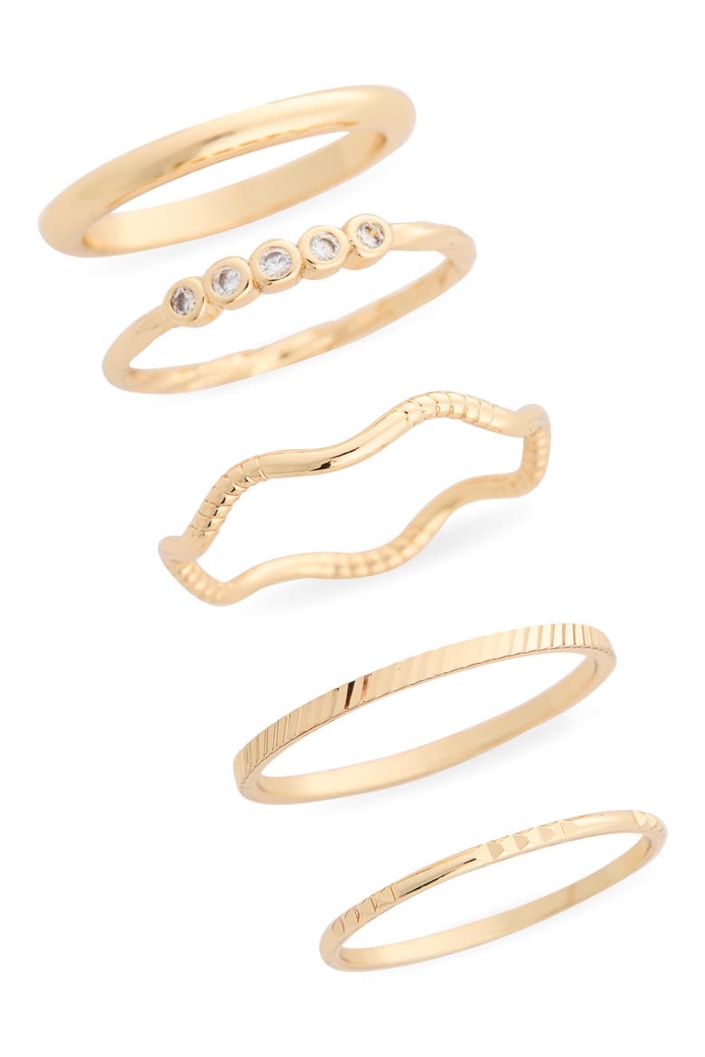 Set of 5 Skinny Texture Band Rings, Main, color, GOLD