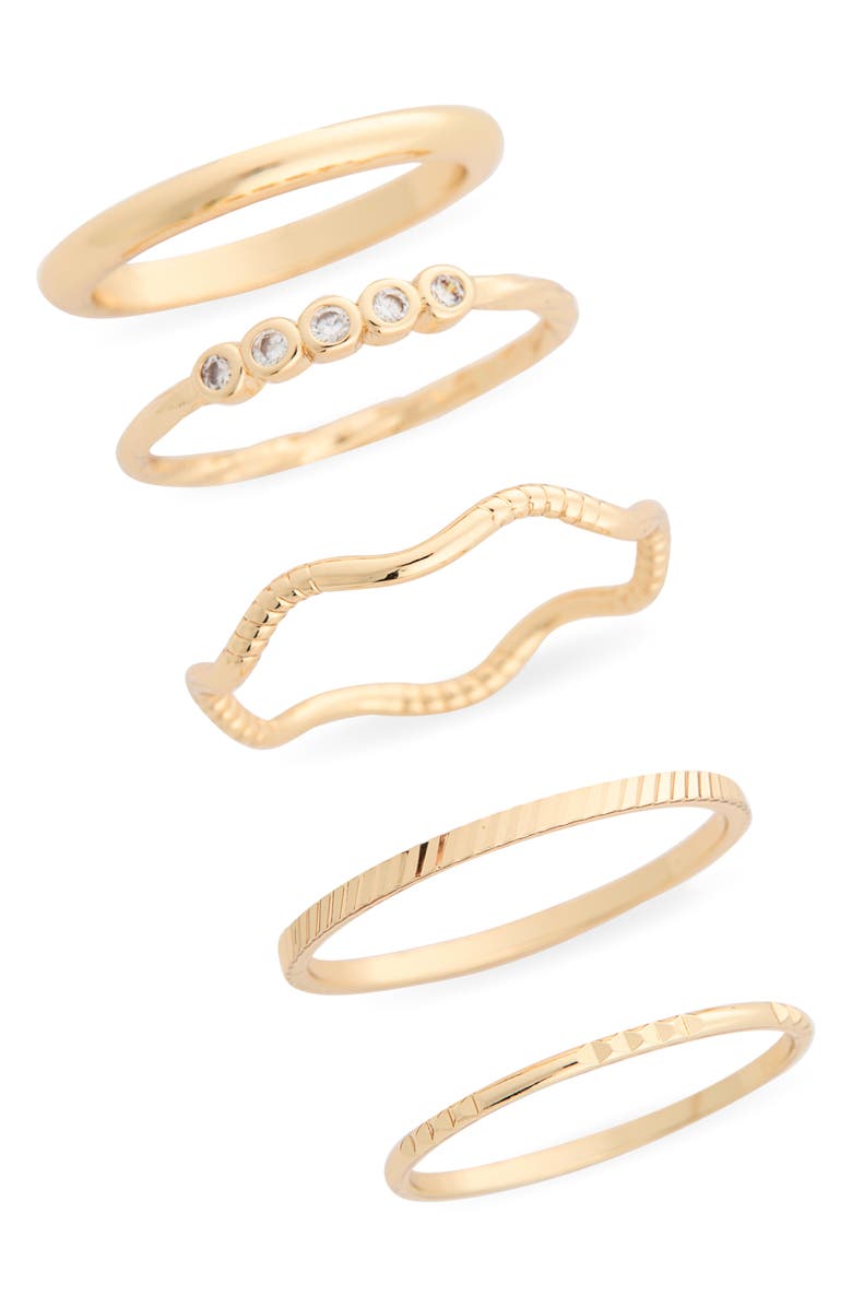 NORDSTROM RACK Set of 5 Skinny Texture Band Rings, Main, color, Gold