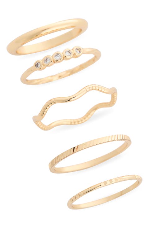 Set of 5 Skinny Texture Band Rings