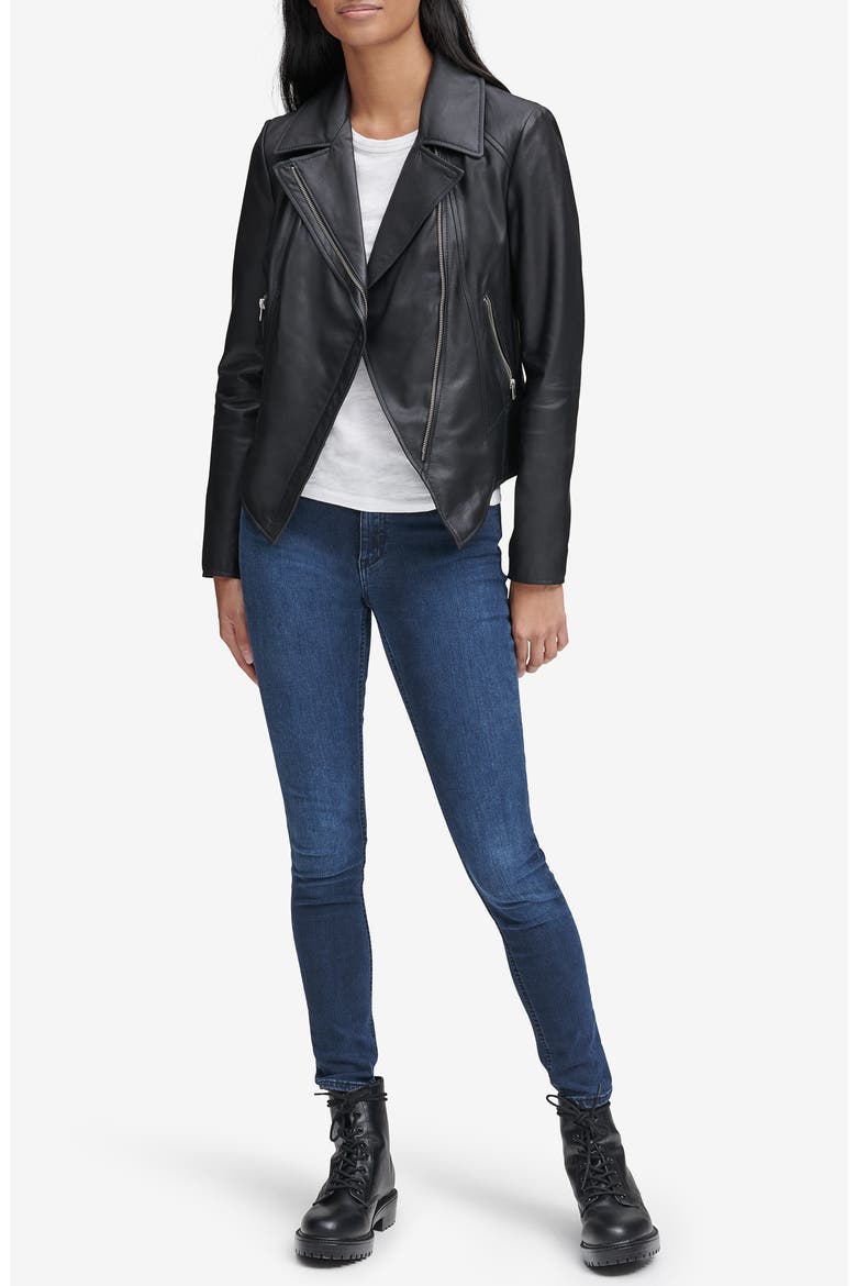 Bayside Leather Moto Jacket, Alternate, color, BLACK