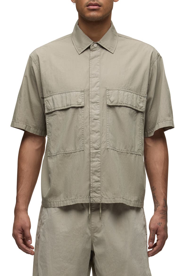 Utility Oversize Short Sleeve Cotton & Nylon Snap-Up Shirt, Main, color, LAUREL