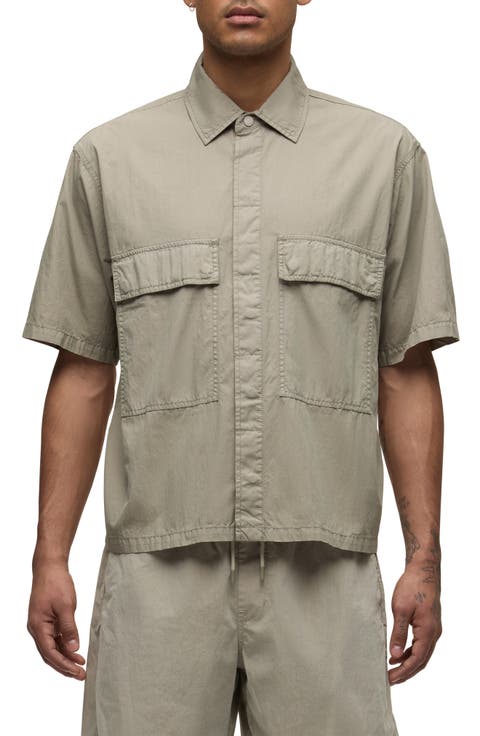 Utility Oversize Short Sleeve Cotton & Nylon Snap-Up Shirt