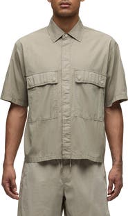 Hudson Jeans Utility Oversize Short Sleeve Cotton & Nylon Snap-Up Shirt