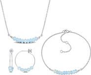 DELMAR Beaded Aquamarine Hoop Earrings, Bracelet & Necklace Set
