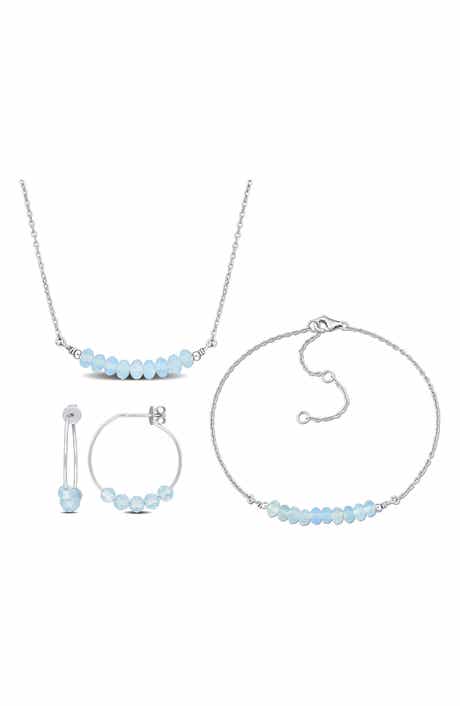 DELMAR Beaded Aquamarine Hoop Earrings, Bracelet & Necklace Set