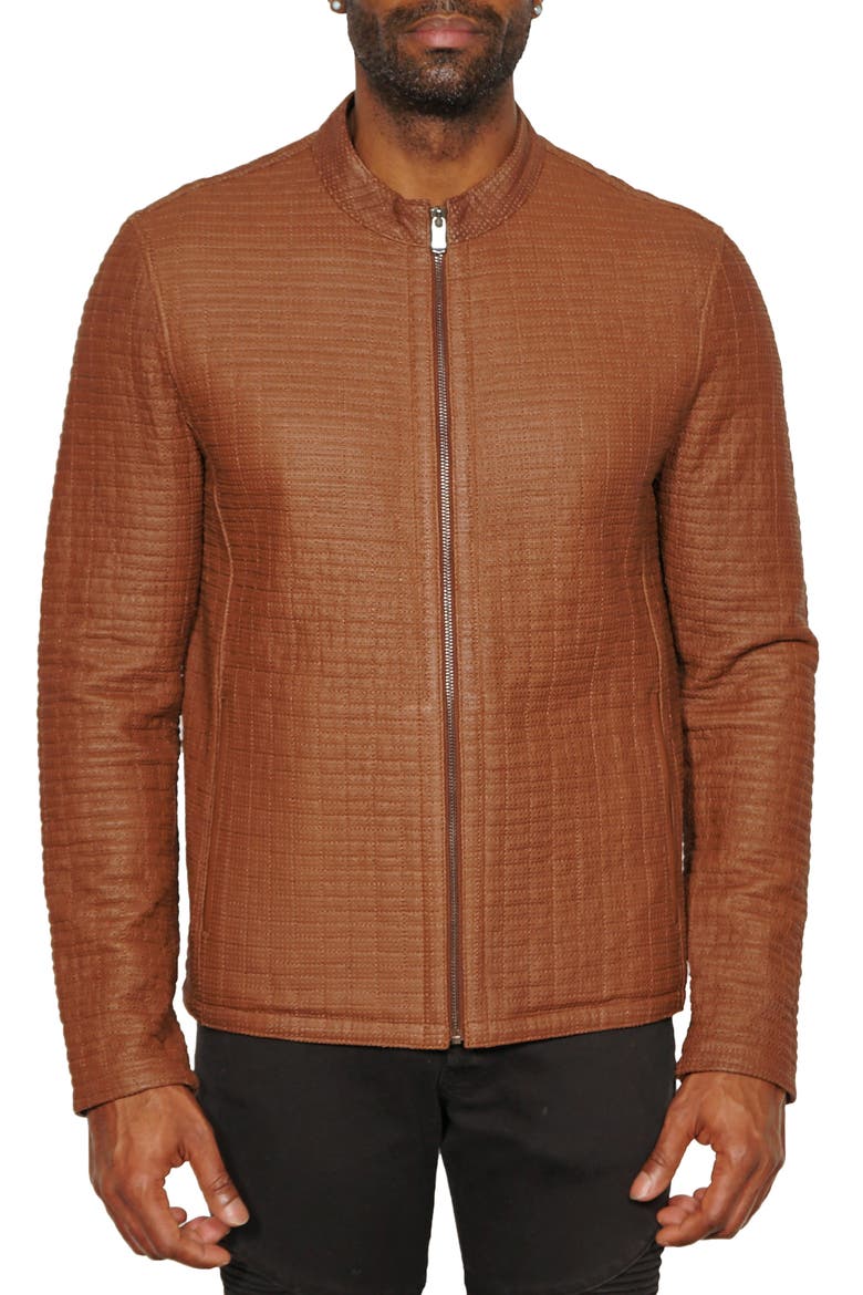 Perforated Lambskin Leather Jacket, Alternate, color, BROWN