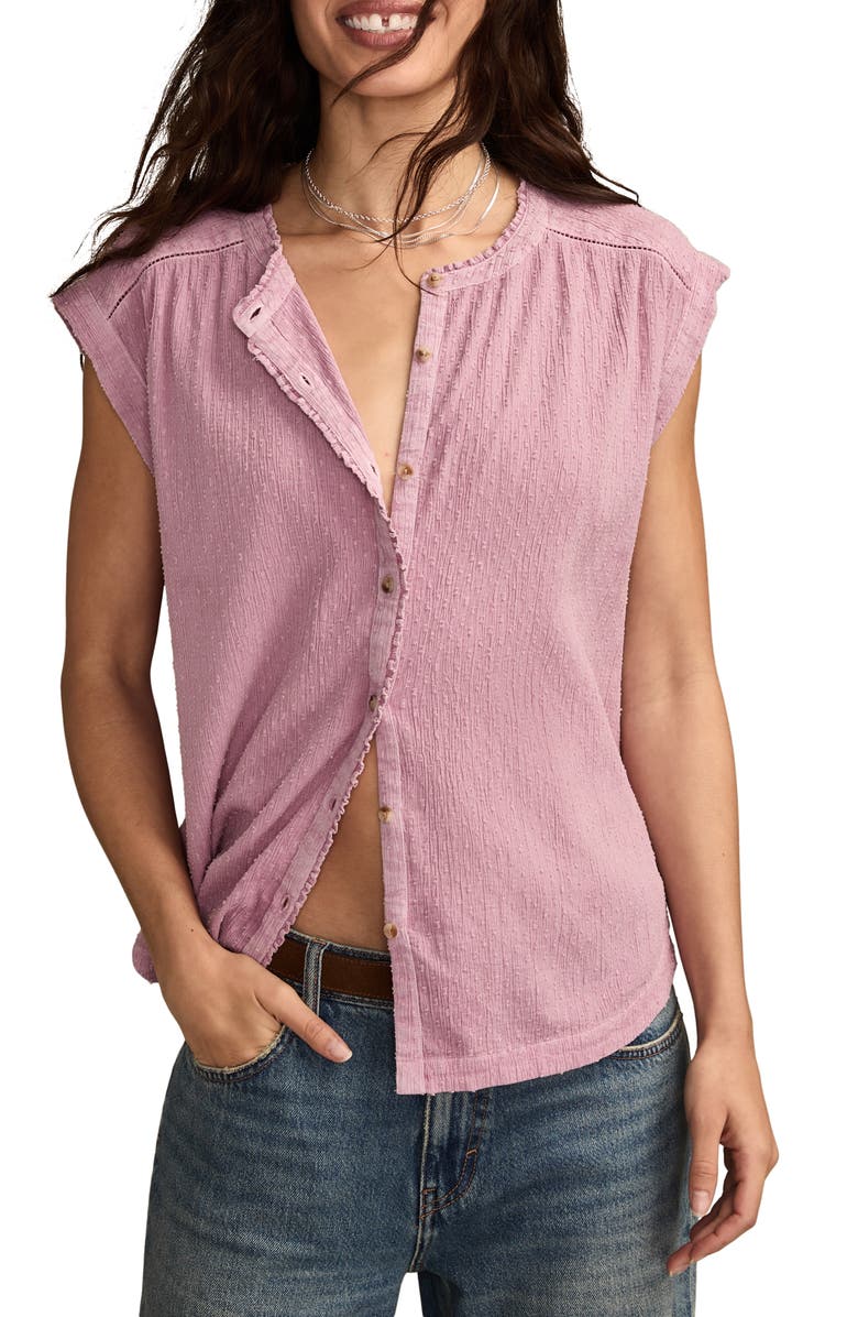 Lucky Brand Clip Dot Cotton Button-Up Shirt, Main, color, Orchid Haze