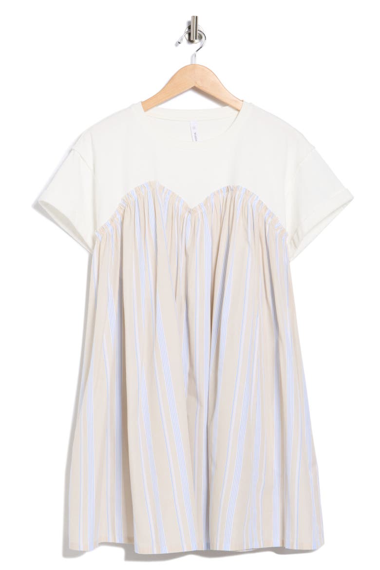 Stripe Twofer Mixed Media Cotton Babydoll Dress, Alternate, color, TAUPE COMBO