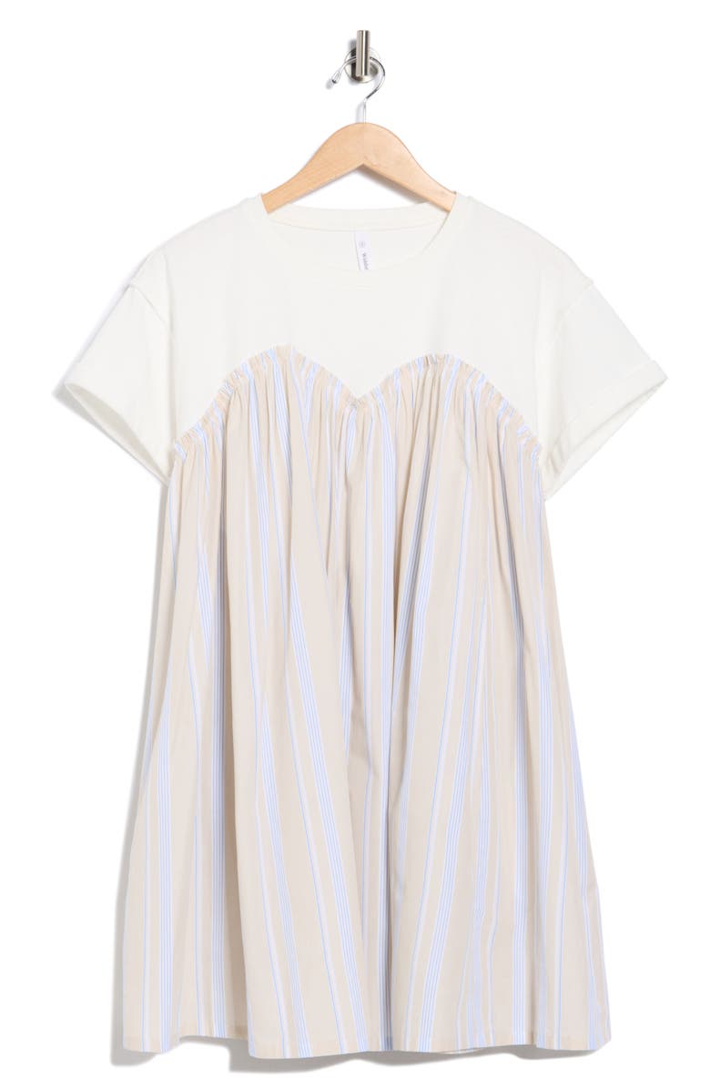 WISHLIST Stripe Twofer Mixed Media Cotton Babydoll Dress, Alternate, color, Taupe Combo