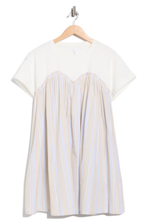 Wishlist Stripe Twofer Mixed Media Cotton Babydoll Dress In Gray