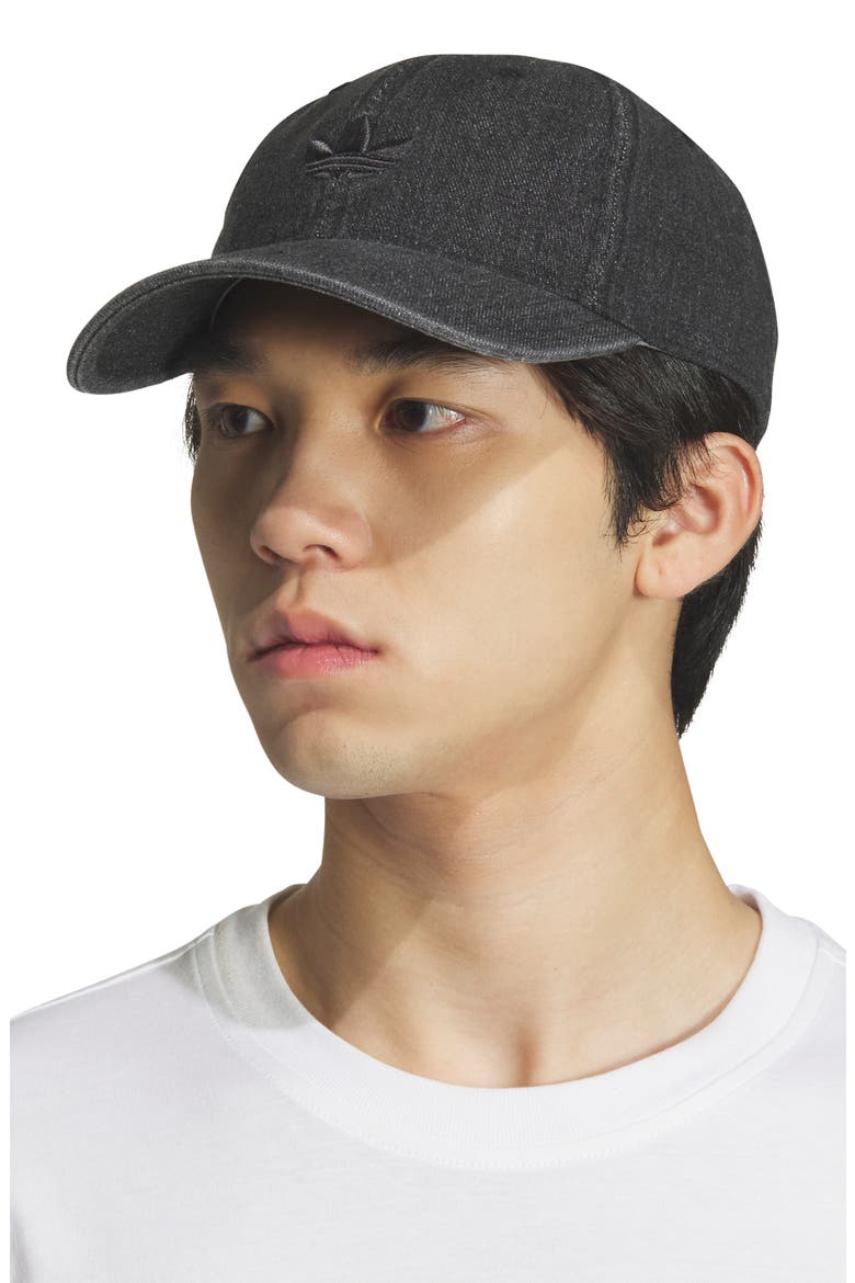 Trefoil Embroidered Denim Baseball Cap, Alternate, color, BLACK DENIM/ BLACK