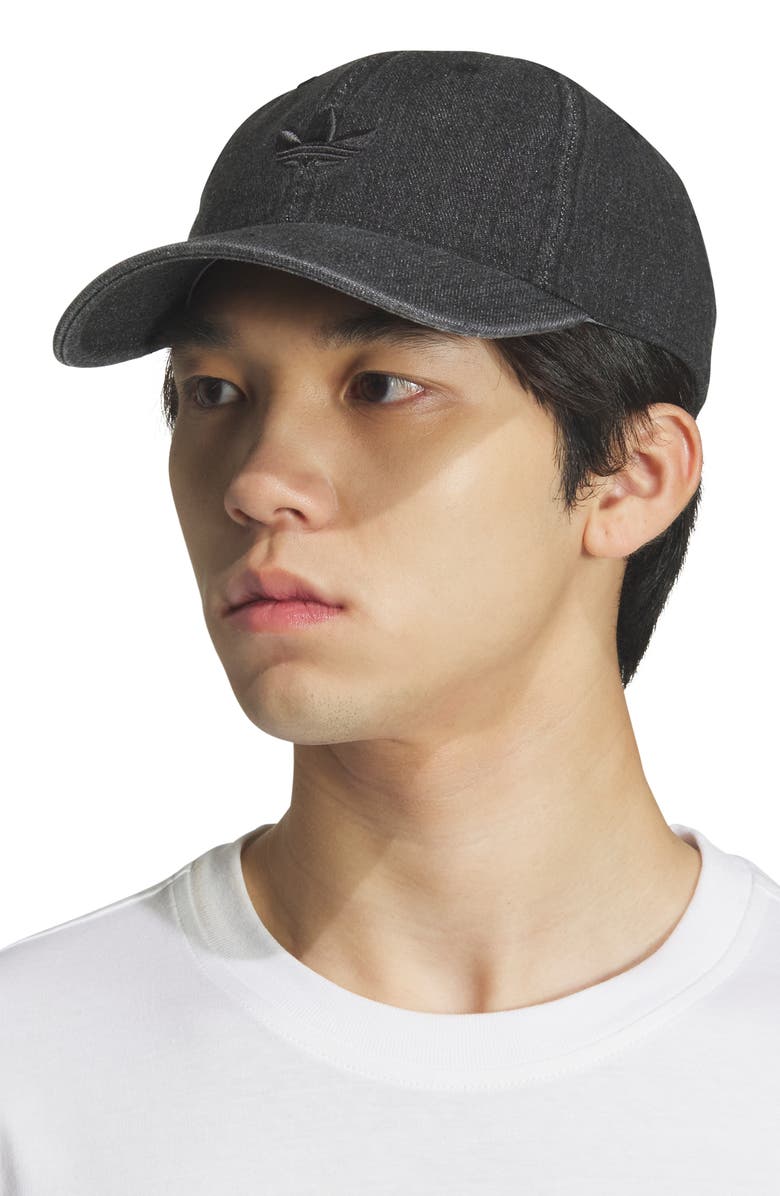 adidas Trefoil Embroidered Denim Baseball Cap, Alternate, color, Black Denim/ Black