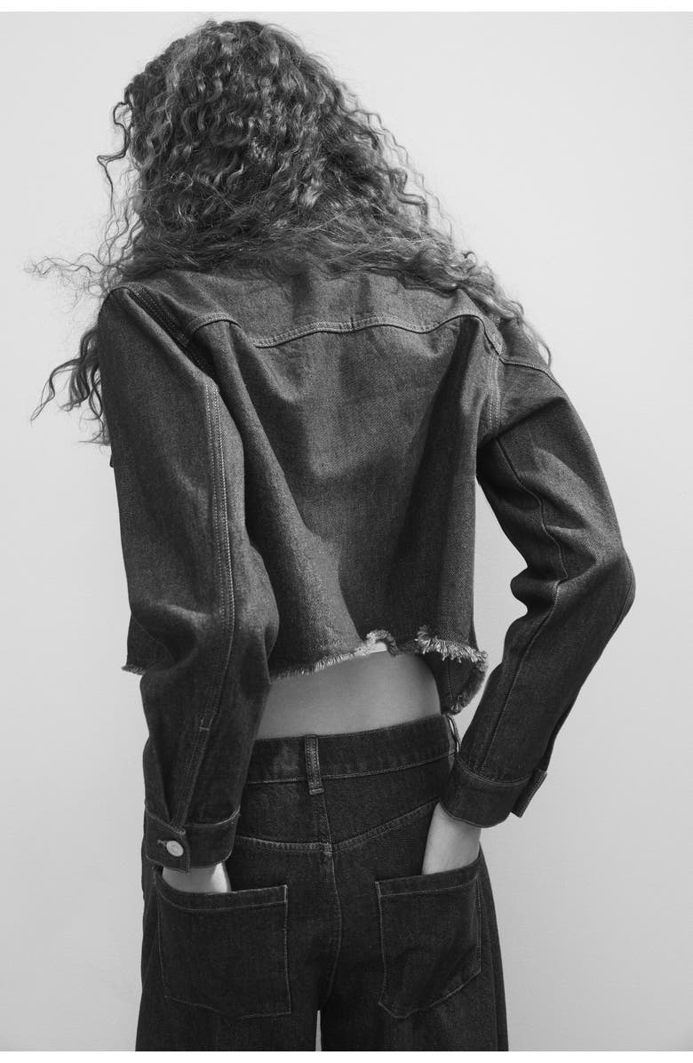 H&M Cropped Denim Jacket, Alternate, color, Dark Denim Blue