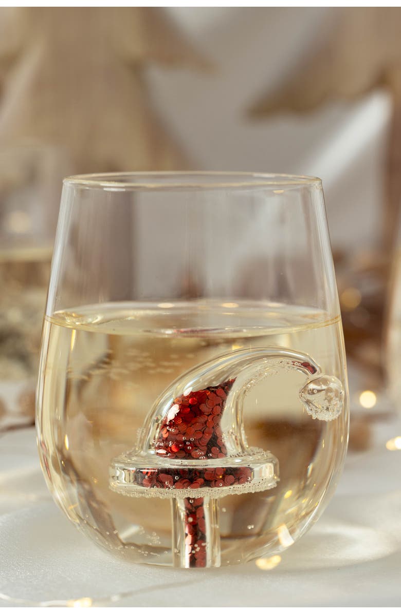 Jeanne Fitz Glitter Christmas Santa Hat Stemless Wine Glass, Set of 4, Alternate, color, Red
