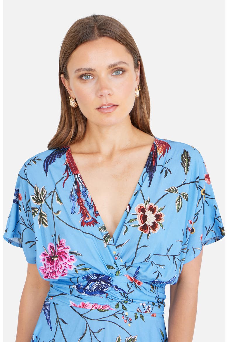 Bird And Floral Print Midi Dress, Alternate, color, Blue