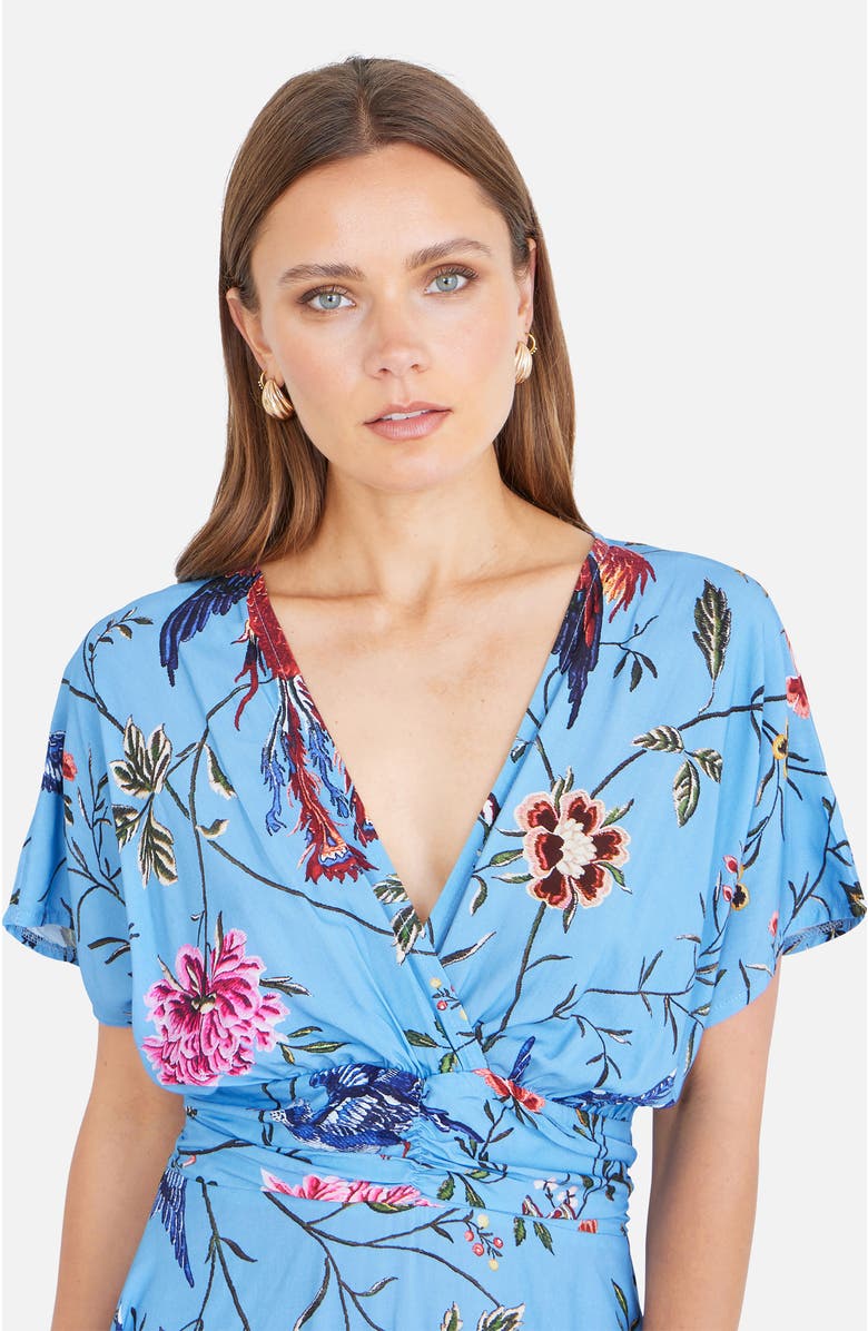 Yumi Bird And Floral Print Midi Dress, Alternate, color, Blue