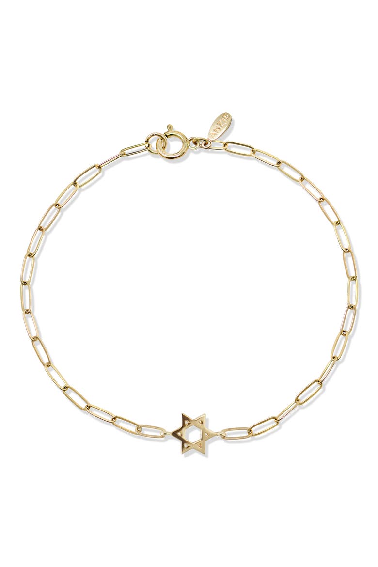 Love Letter Star of David Mini Paperclip Bracelet, Main, color, YELLOW GOLD
