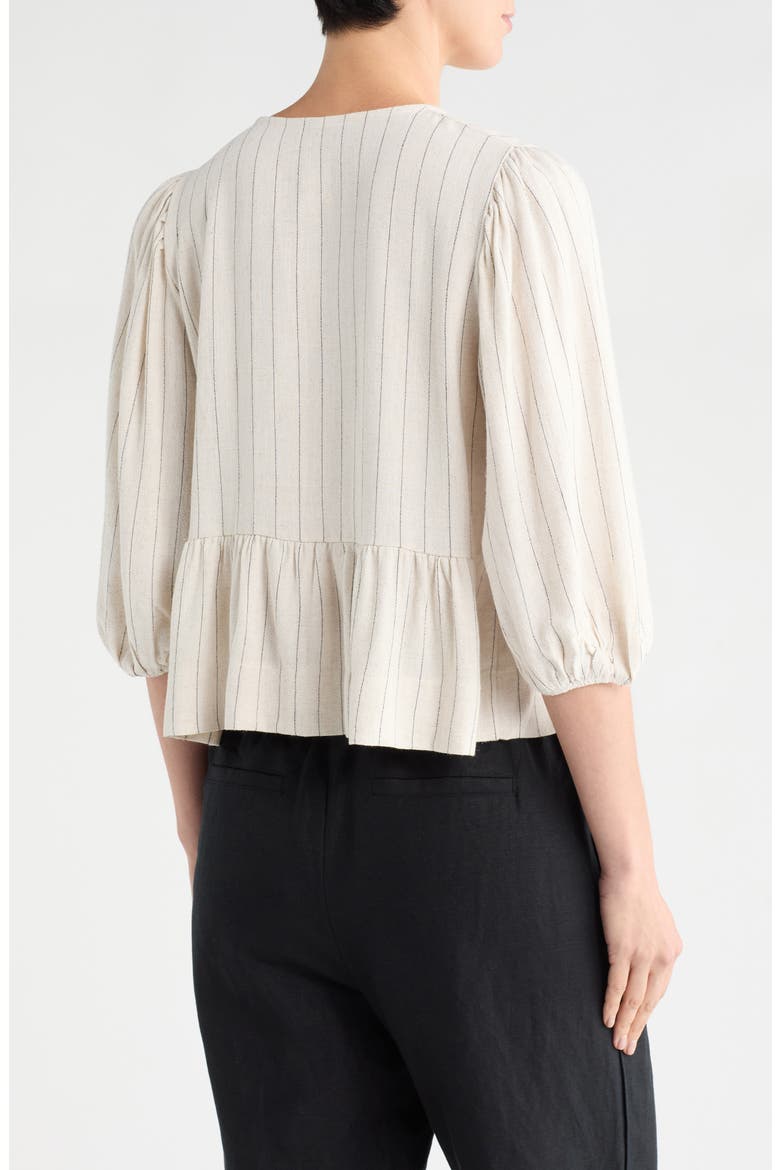 Stripe Tie Front Peplum Top, Alternate, color, LINEN