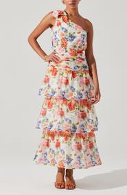 ASTR the Label Natali Floral Print One-Shoulder Tiered Dress