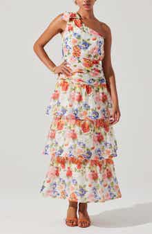 ASTR the Label Natali Floral Print One-Shoulder Tiered Dress
