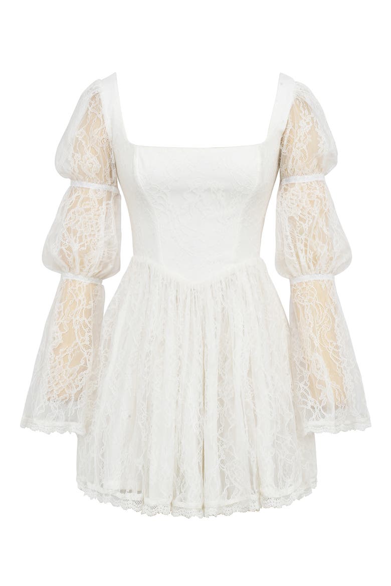 Sancia Lace Long Sleeve Minidress, Alternate, color, WHITE