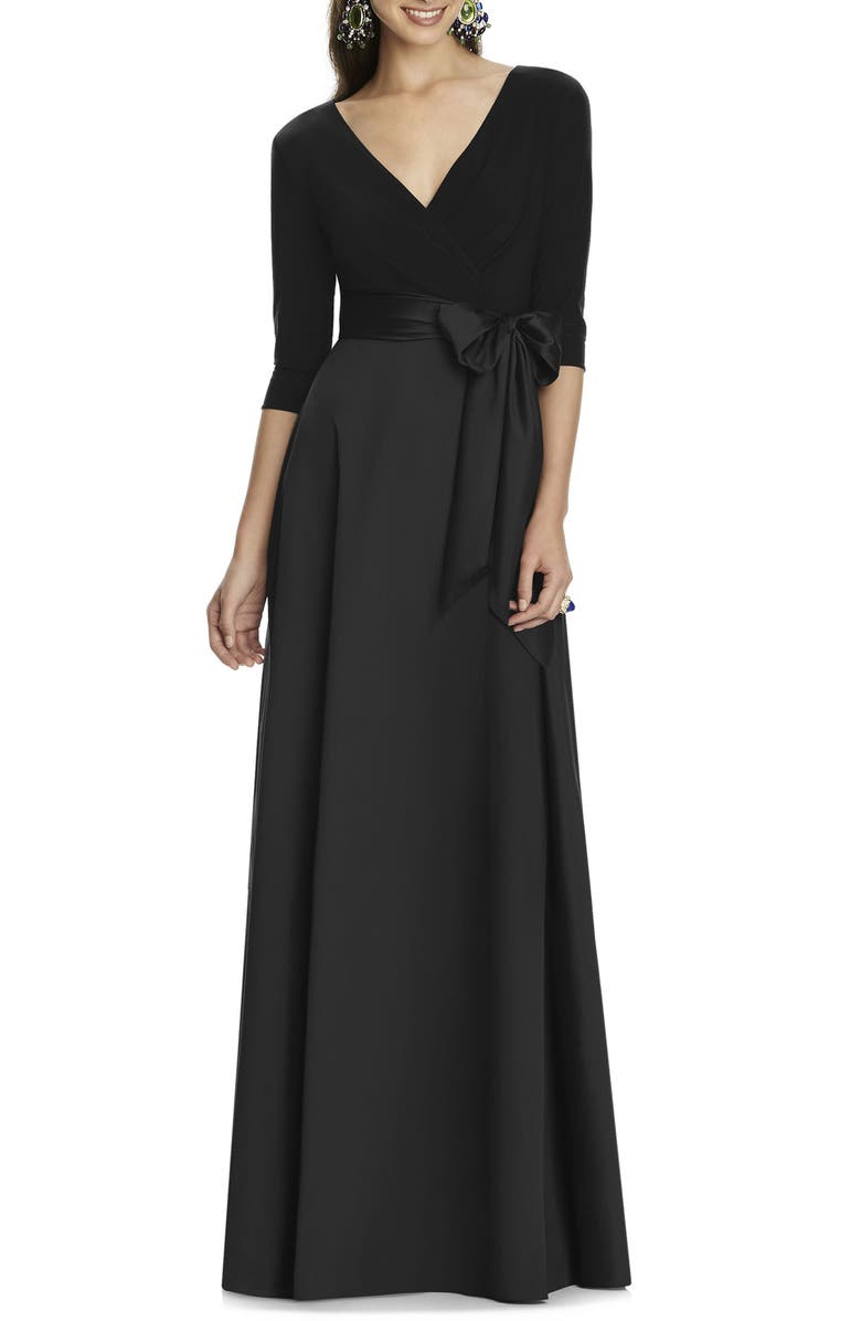 Alfred Sung Jersey & Mikado A-Line Gown, Main, color,