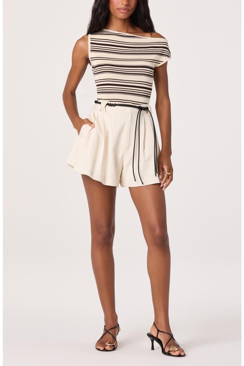 Sofia Off the Shoulder Striped Sweater, Alternate, color, CREAM BROWN STRIPE