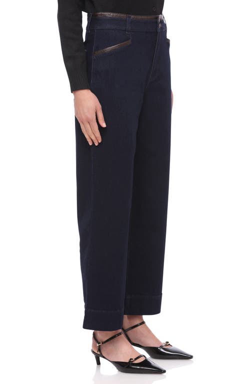 Bagatelle Faux Leather Trim Crop Wide Leg Jeans In Blue