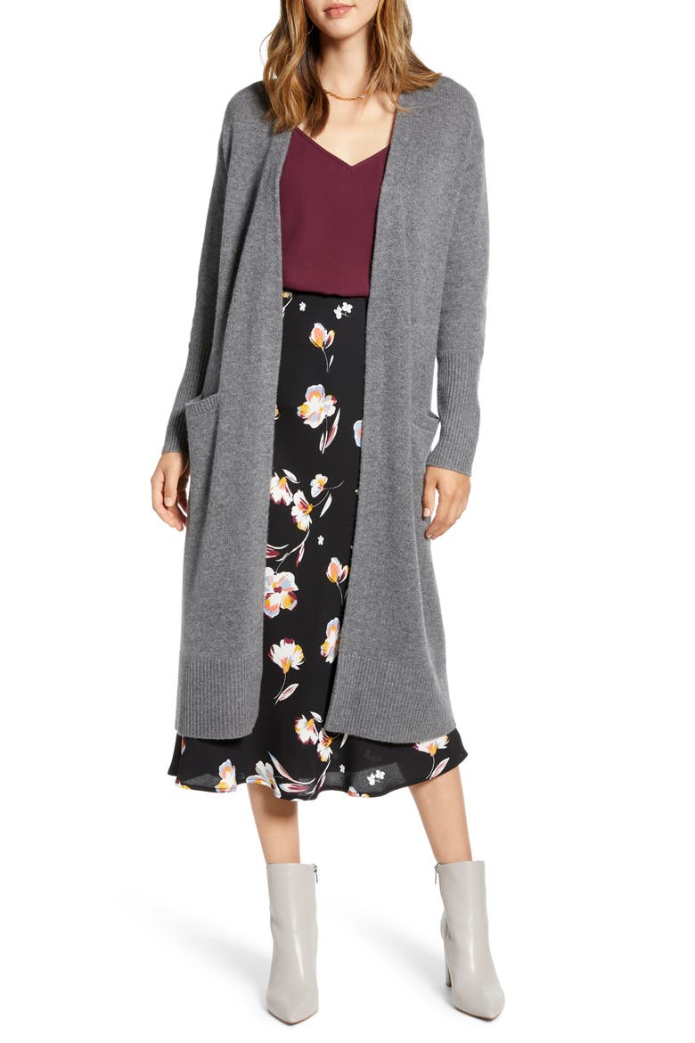 Wool & Cashmere Long Cardigan, Main, color, HEATHER DARK GREY