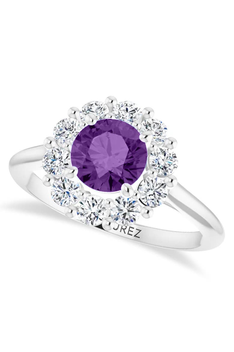 Round Lab Amethyst & Diamond Halo Ring 14K, Main, color, 1.25ct/White Gold