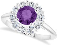 ALLUREZ Round Lab Amethyst & Diamond Halo Ring 14K