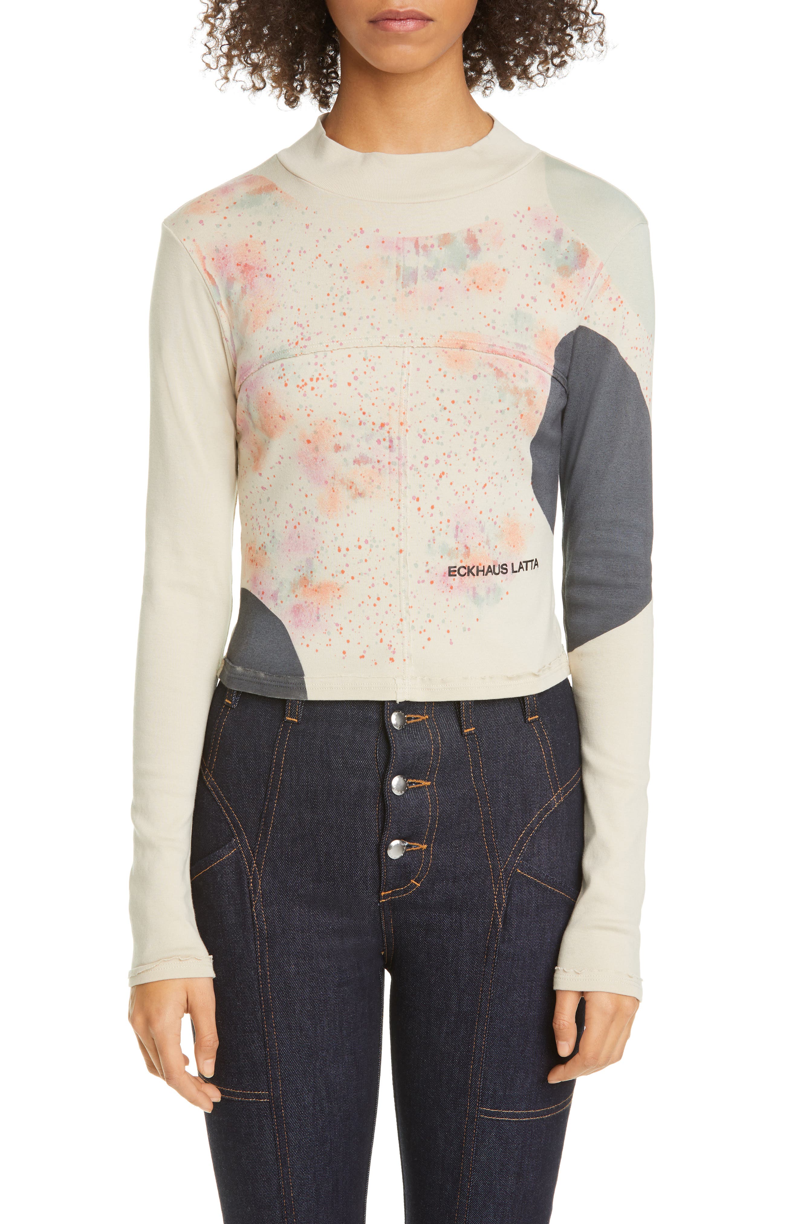 Eckhaus Latta Splatter Print Lapped Seam Long Sleeve T-Shirt (Women ...