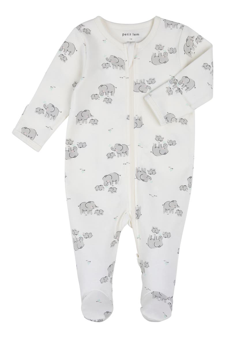 Elephant Print Cotton Footed Sleeper, Main, color, OFF WHITE