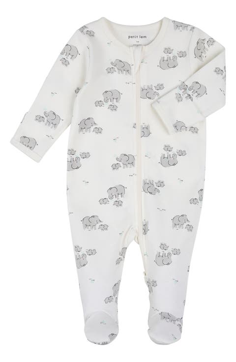 Elephant Print Cotton Footed Sleeper